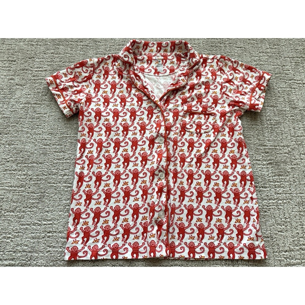Roller Rabbit Pajama Top Womens XXS Red Monkey Print Pima Cotton Button Front